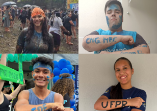 Imagem mostra quatro alunos da rede pública estadual aprovados no vestibular da UFPR.